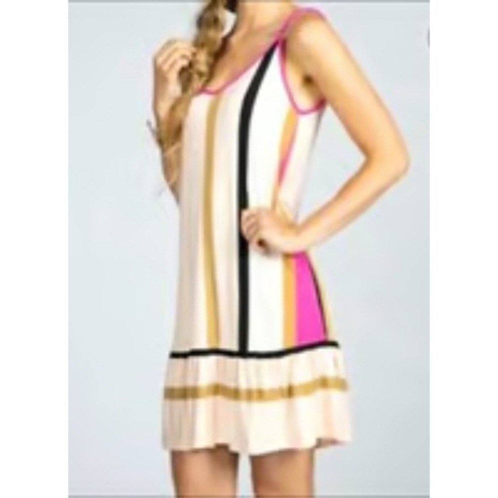 Agnes & Dora Sleek Wunder Dress Vintage Stripe Sleeveless Casual Size L NWT